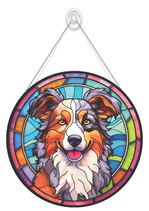 Faux Stained Glass Australian Shepard Suncatcher