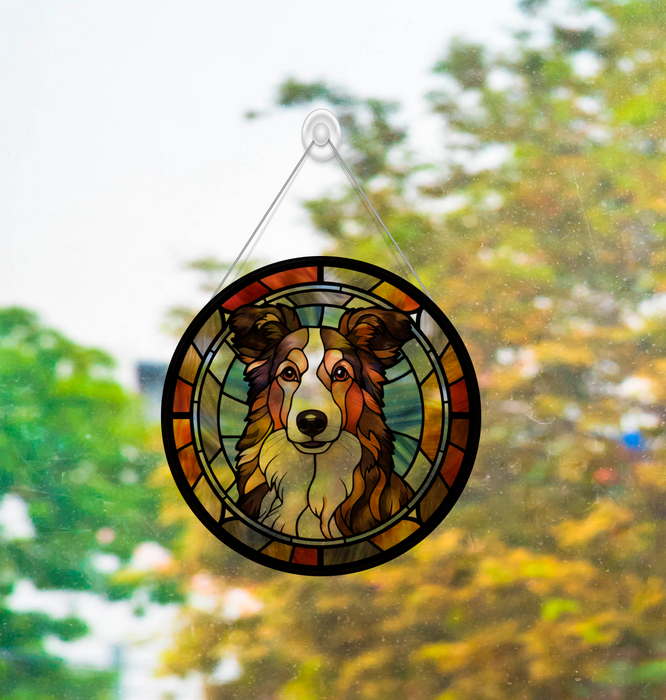 Faux Stained Glass Border Collie Acrylic Suncatcher