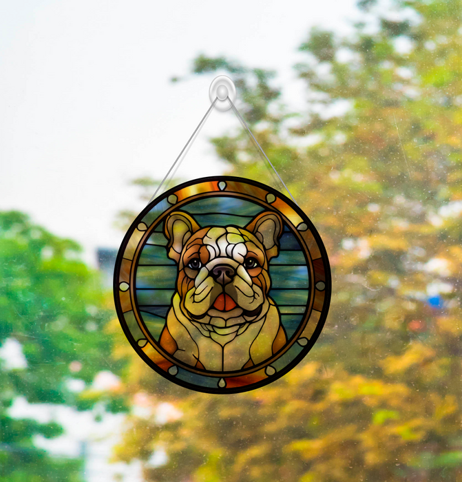 Faux Stained Glass Bulldog Acrylic Suncatcher