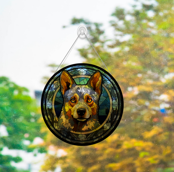 Faux Stained Glass Australian Cattle Dog Acrylic Suncatcher