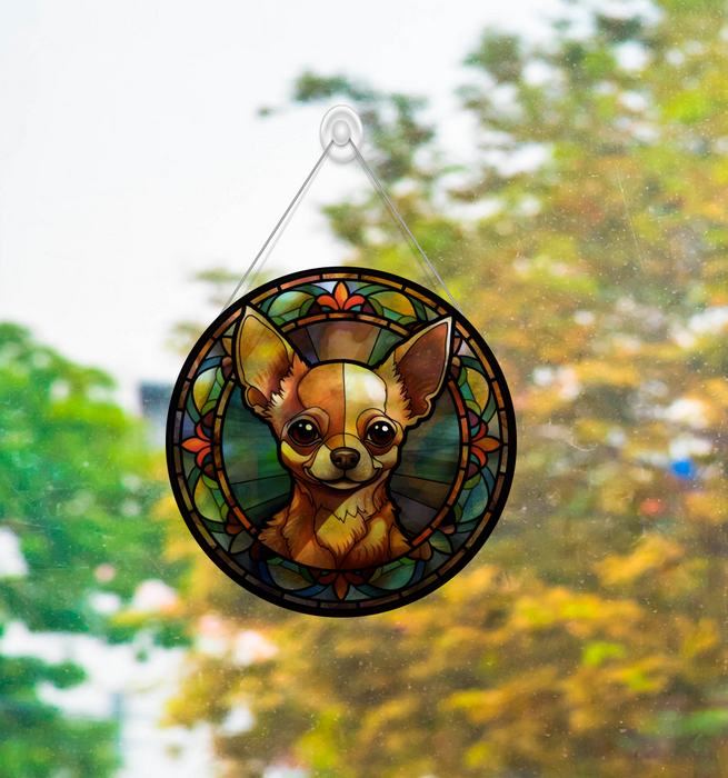 Faux Stained Glass Chihuahua Acrylic Suncatcher