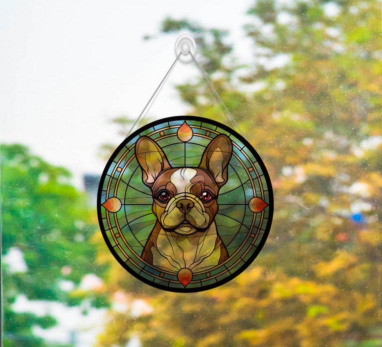 Faux Stained Glass French Buldog Acrylic Suncatcher